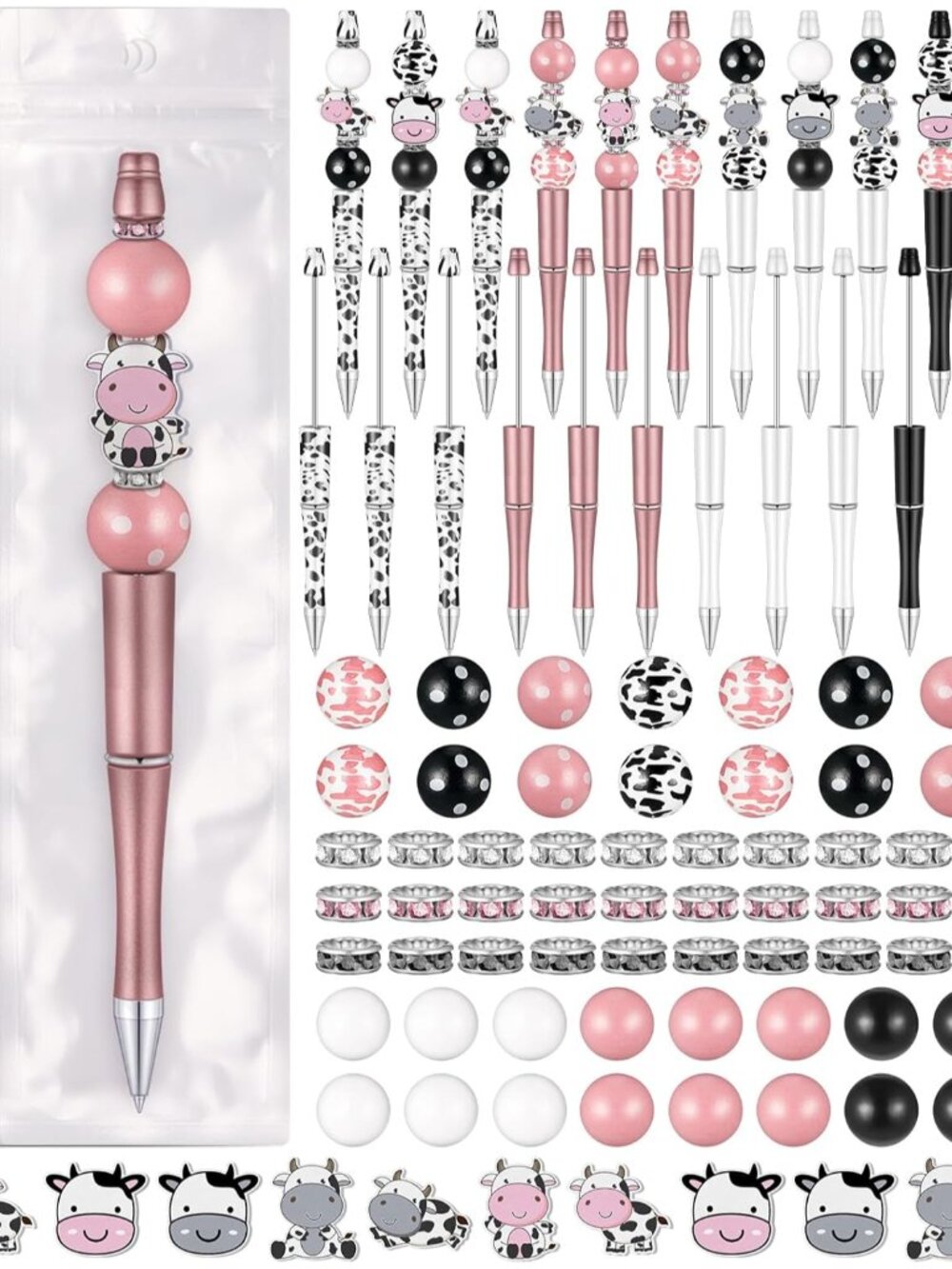 24 Sets Plastic Beadable Pens DIY Pens Making Kit Assorted Wood Beads Crystal Sp